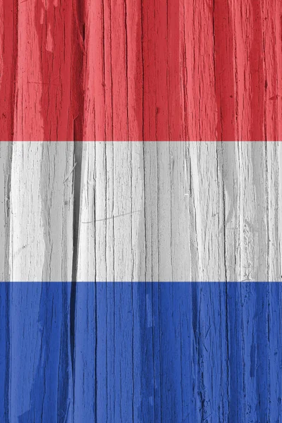 Σημαία Της Ολλανδίας Στεγνή Ξύλινη Επιφάνεια Ραγισμένη Την Ηλικία Κάθετη — Φωτογραφία Αρχείου