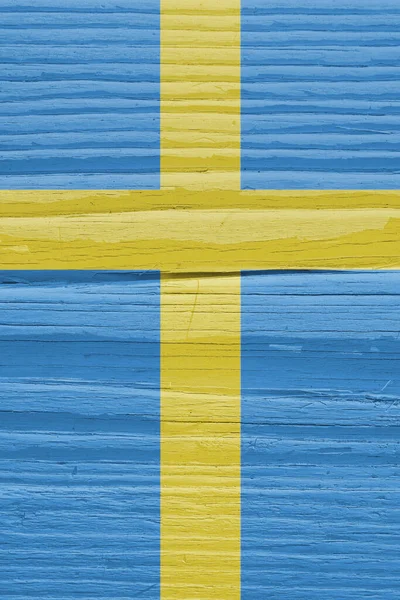 Vlag Van Zweden Een Droog Houten Oppervlak Gebarsten Met Leeftijd — Stockfoto