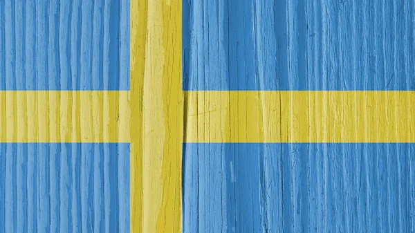 Flag Sweden Dry Wooden Surface Cracked Age Seems Flutter Wind — Stockfoto