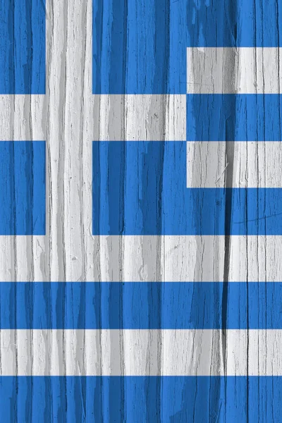 Fragmento Bandera Grecia Superficie Madera Seca Agrietado Con Edad Fondo —  Fotos de Stock