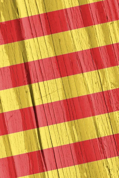 Bandiera Catalana Superficie Legno Asciutta Incrinata Con Età Sfondo Verticale — Foto Stock
