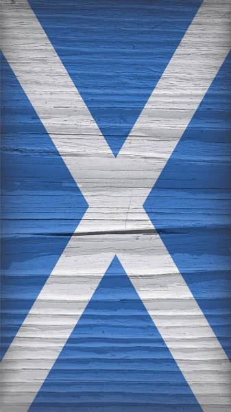 在干木表面悬挂苏格兰国旗 垂直手机壁纸 古旧的背景的老木材与活塞式 有裂缝的粗板 苏格兰官方的象征 硬阴影 — 图库照片