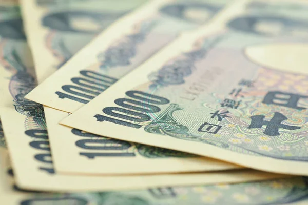 Крупный План Нескольких Японских Банкнот 1000 Иен Предпосылки Фон Деньгах — стоковое фото