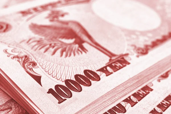 1万円札の束 日本経済の背景や背景が薄明色に染まっている 人口1万人 マクロ — ストック写真