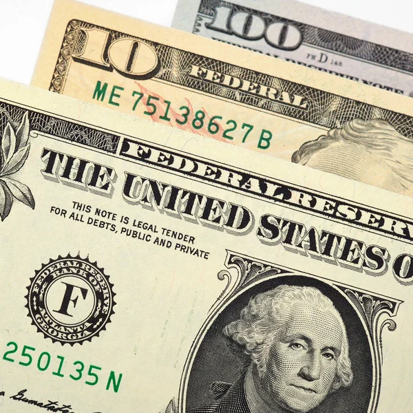 Αμερικάνικα Χαρτονομίσματα Των Και 100 Δολαρίων Επένδυση Και Αποταμίευση Πλατεία — Φωτογραφία Αρχείου