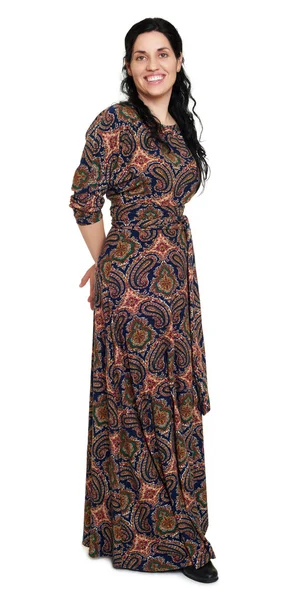 화이트에 동부 민족 장식 드레스에서 여자 초상화 — 스톡 사진