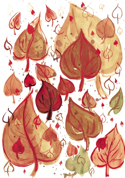 autumn leaves background, watercolor paint on paper