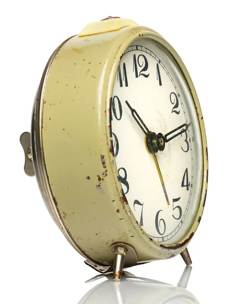 Relógio Alarme Retro Velho Foto Objeto Fundo Branco — Fotografia de Stock