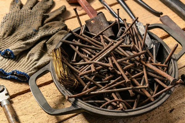 Oude Vintage Huishoudelijke Handgereedschap Stilleven Een Houten Achtergrond Een Diy — Stockfoto