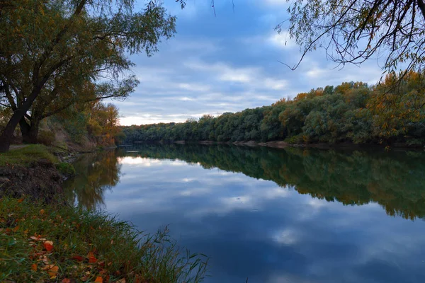 Autumn Landscape Beautiful Sunset Bright Colorful Forest Evening Trees River — Stock Photo, Image