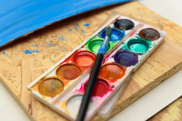 Watercolor Paints Paper Closeup Drawing Artistic Creation Home Workspace Make — Stock Photo, Image