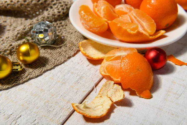 Fondo Alimentos Dulces Para Navidad Decoración Navideña Mandarinas Frutos Secos — Foto de Stock