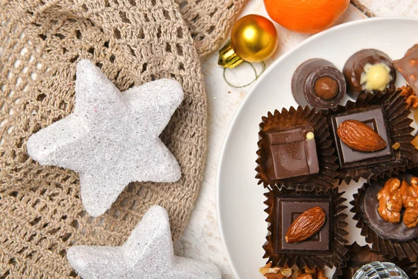 Fundo Vista Superior Comida Doce Para Feliz Natal Decoração Feriado — Fotografia de Stock