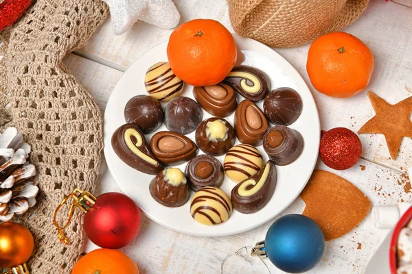 Fondo Vista Superior Alimentos Dulces Para Feliz Navidad Decoración Vacaciones —  Fotos de Stock