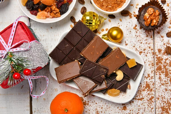 Fundo Vista Superior Comida Doce Para Feliz Natal Decoração Feriado — Fotografia de Stock