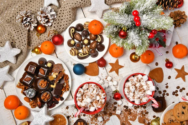 Aliments Sucrés Vue Dessus Fond Pour Noël Joyeux Décoration Vacances — Photo