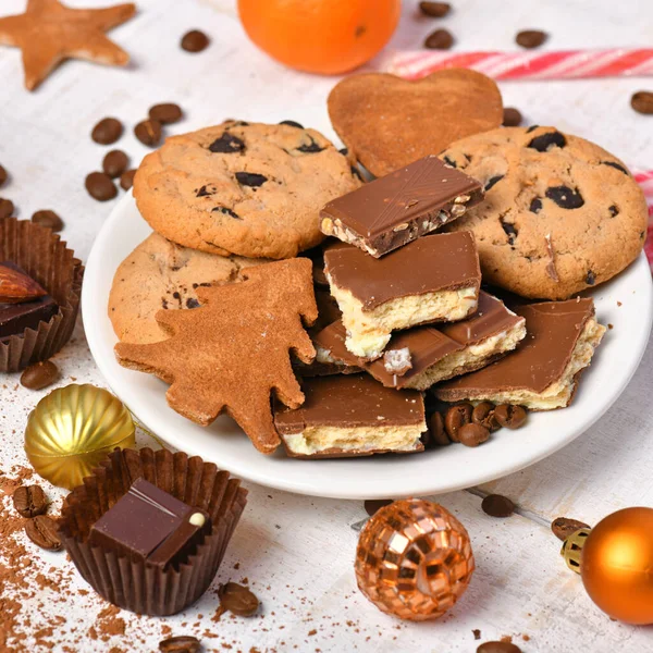 Fondo Vista Superior Alimentos Dulces Para Feliz Navidad Decoración Vacaciones —  Fotos de Stock