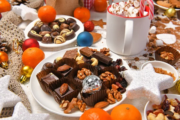 Fondo Vista Superior Alimentos Dulces Para Feliz Navidad Decoración Vacaciones —  Fotos de Stock