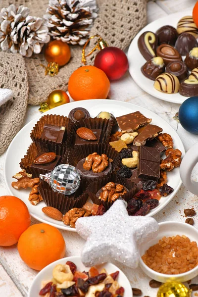 Fondo Vista Superior Alimentos Dulces Para Feliz Navidad Decoración Vacaciones —  Fotos de Stock