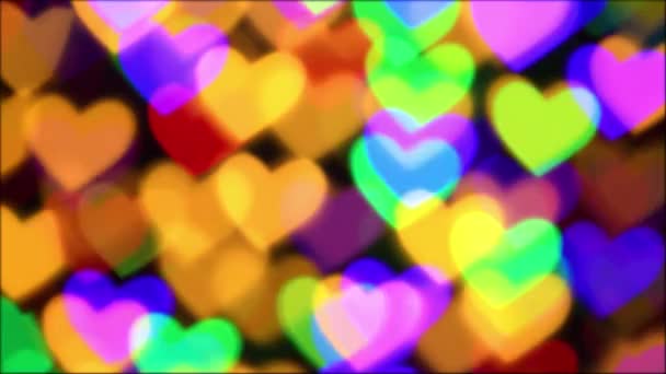 Iluminación Corazones Coloridos Para Vacaciones Fondo Boke Abstracto — Vídeos de Stock