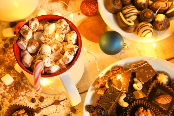 Fondo Vista Superior Alimentos Dulces Para Feliz Navidad Año Nuevo —  Fotos de Stock