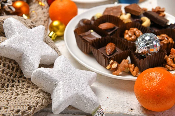 Fondo Vista Superior Alimentos Dulces Para Feliz Navidad Decoración Vacaciones —  Fotos de Stock