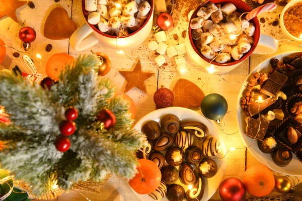 Fondo Vista Superior Alimentos Dulces Para Feliz Navidad Año Nuevo —  Fotos de Stock