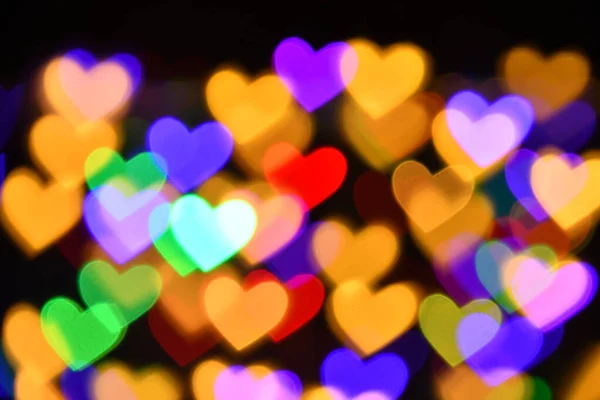 Colorful Hearts Illumination Holiday Abstract Boke Background — Stock Photo, Image