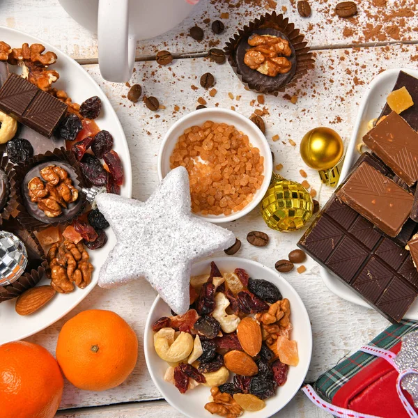 Fundo Vista Superior Comida Doce Para Feliz Natal Decoração Feriado — Fotografia de Stock