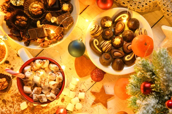 Sweet Food Top View Background Merry Christmas New Year Holiday — Stock Photo, Image