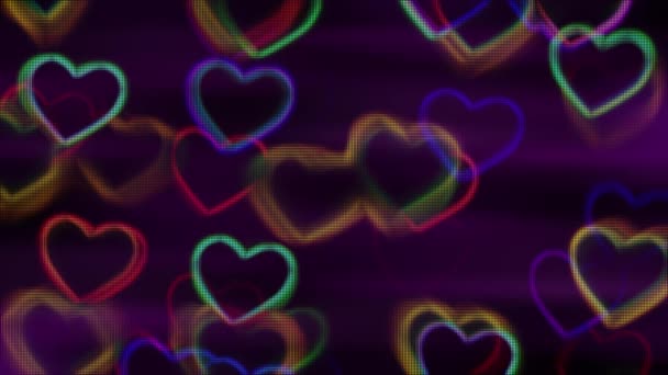 Corações Coloridos Iluminação Estilo Mosaico Design Pixel Para Férias Abstrato — Vídeo de Stock