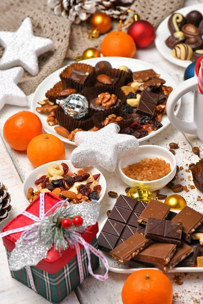 Sweet Food Top View Background Merry Christmas New Year Holiday — Stock Photo, Image