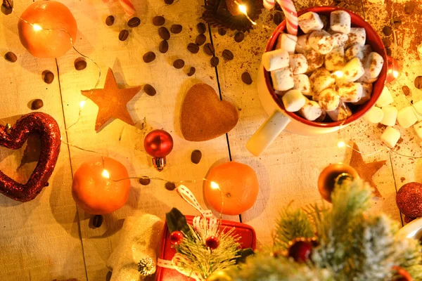 Zoet Eten Bovenaanzicht Achtergrond Voor Vrolijk Kerstfeest Nieuwjaar Vakantie Decoratie — Stockfoto