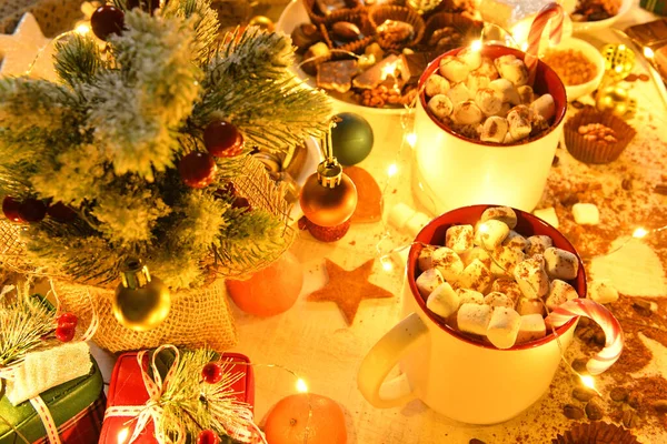 Zoet Eten Bovenaanzicht Achtergrond Voor Vrolijk Kerstfeest Nieuwjaar Vakantie Decoratie — Stockfoto