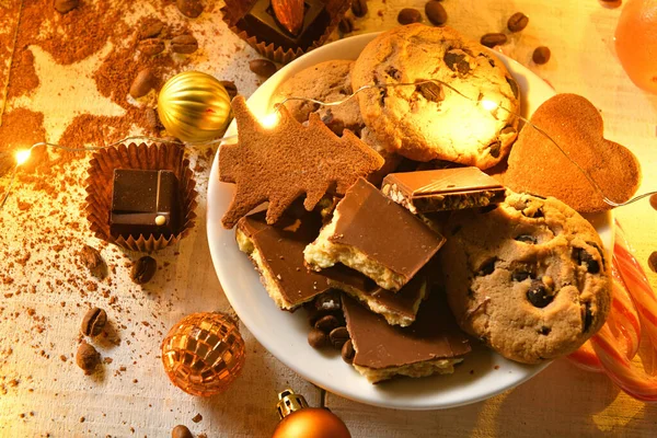 Sweet Food Top View Background Merry Christmas New Year Holiday — Stock Photo, Image