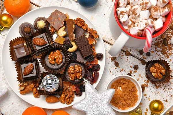 Fundo Vista Superior Comida Doce Para Natal Alegre Decoração Feriado — Fotografia de Stock