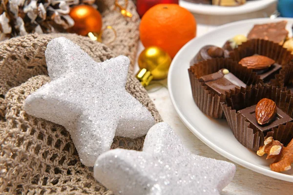 Aliments Sucrés Vue Dessus Fond Pour Noël Joyeux Décoration Vacances — Photo