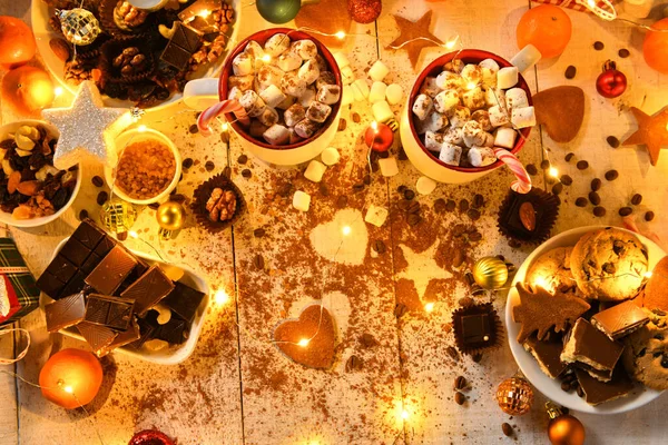 Sweet Food Top View Background Merry Christmas New Year Dekoracje — Zdjęcie stockowe