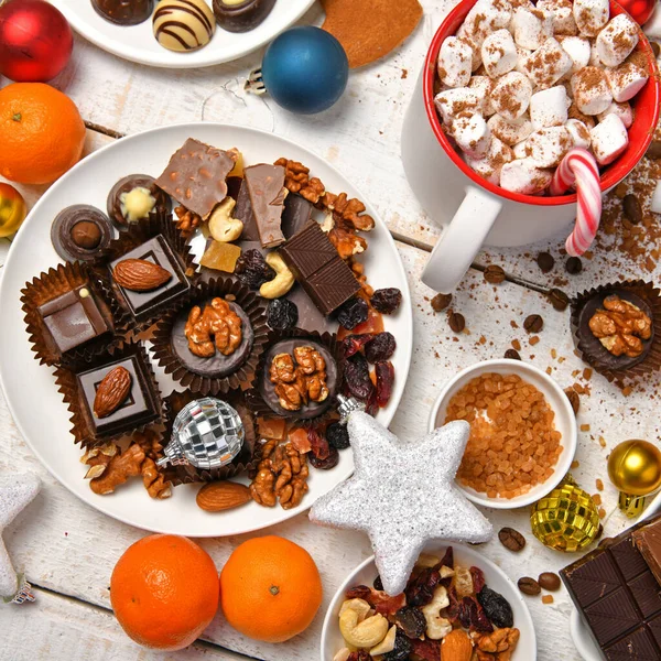 Fondo Vista Superior Alimentos Dulces Para Feliz Navidad Decoración Vacaciones —  Fotos de Stock