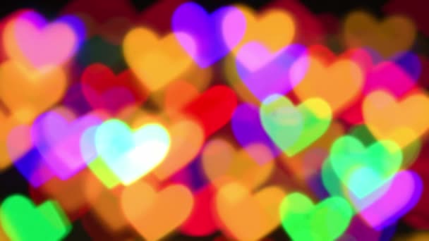 Iluminación Corazones Coloridos Para Vacaciones Fondo Boke Abstracto — Vídeos de Stock