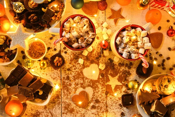 Fondo Vista Superior Alimentos Dulces Para Feliz Navidad Año Nuevo —  Fotos de Stock