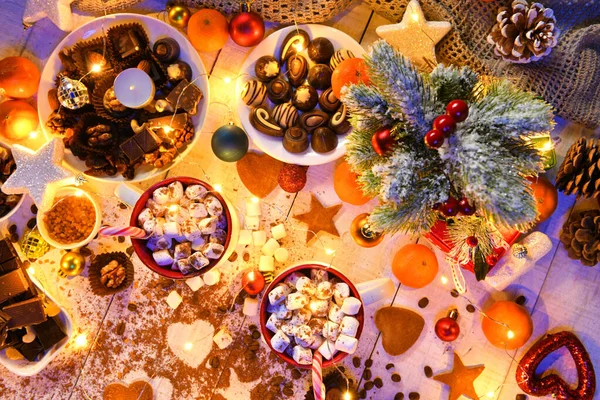 Sweet Food Top View Background Merry Christmas New Year Holiday — Stock Photo, Image