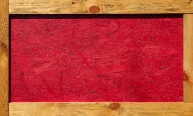 Çerçeve ve boş alana sahip ahşap duvar - sarı tahta kaplama kırmızı ahşap zemin üzerinde, yeni ve temiz yüzey