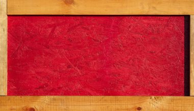 Çerçeve ve boş alana sahip ahşap duvar - sarı tahta kaplama kırmızı ahşap zemin üzerinde, yeni ve temiz yüzey