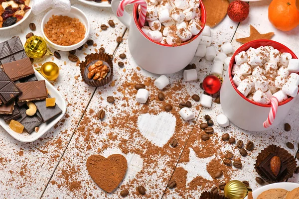 Aliments Sucrés Vue Dessus Fond Pour Noël Joyeux Décoration Vacances — Photo