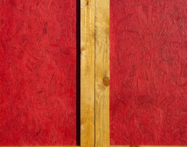 Çerçeve ve boş alana sahip ahşap duvar - sarı tahta kaplama kırmızı ahşap zemin üzerinde, yeni ve temiz yüzey