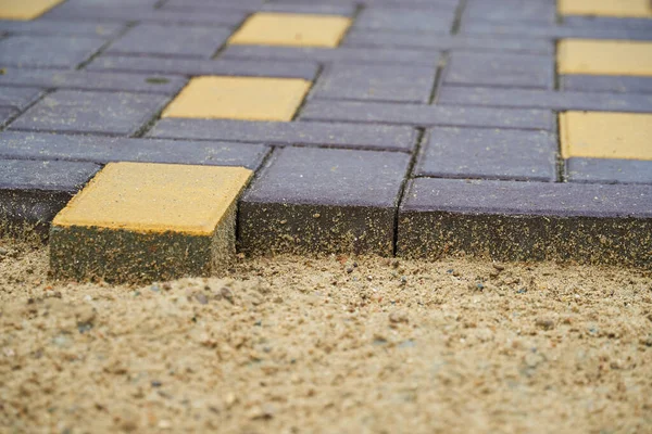 Laying Paving Slabs City Street Pavement Tile Closeup — Stock Photo, Image