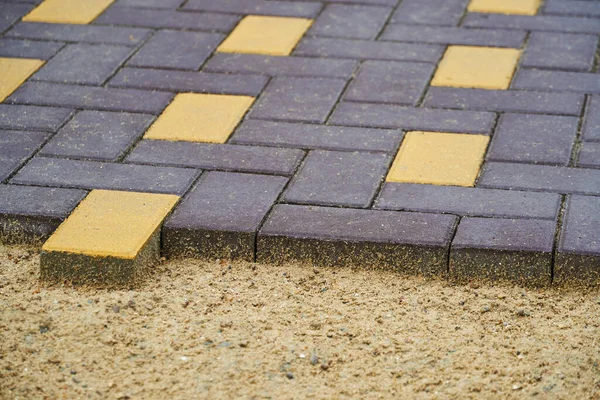 Laying Paving Slabs City Street Pavement Tile Closeup — Stock Photo, Image