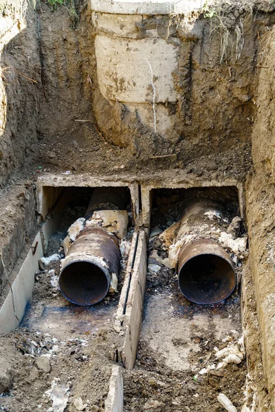Reparação Antigos Principais Tubos Abastecimento Água — Fotografia de Stock