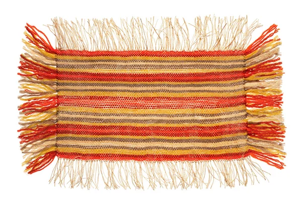 Small Handmade Rug Mat Woven Red Yellow Wool Threads One — Stock Photo, Image